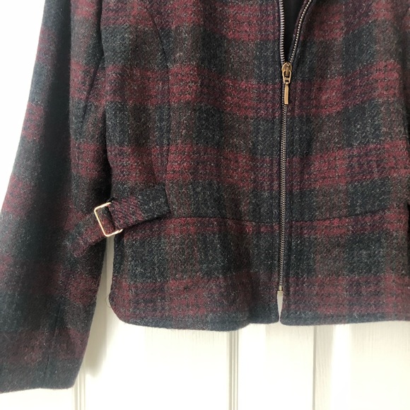 Vintage International Scene Wool Plaid Zip Front Moto Jacket Red Grey 12 - Picture 2 of 8